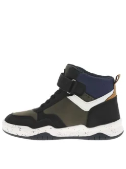 Baskets kaki et noires plates avec des lacets et bande auto-agrippante