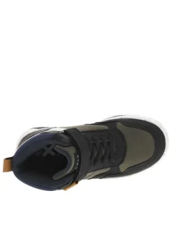 Baskets kaki et noires plates avec des lacets et bande auto-agrippante