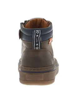 Baskets montantes en cuir avec lacets plats bleu et un zip Made in France