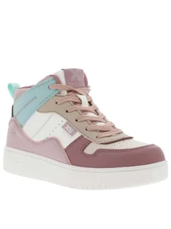 Baskets rose pastel plates et à lacets et zip latéral avec empiècements bleus