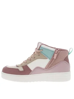 Baskets rose pastel plates et à lacets et zip latéral avec empiècements bleus