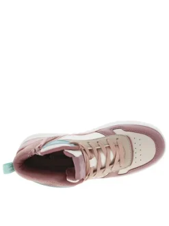 Baskets rose pastel plates et à lacets et zip latéral avec empiècements bleus