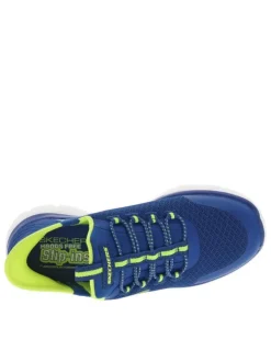 Baskets running bleues avec des détails jaunes et à fermeture slip-on