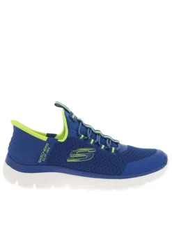 Baskets running bleues avec des détails jaunes et à fermeture slip-on