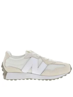Baskets running écrues avec empiècements en croûte de cuir et lacets