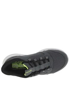 Baskets running grises en mesh avec une fermeture slip-on et un logo jaune fluo