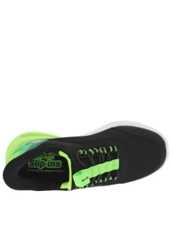 Baskets running noires et vertes fluorescentes à fermeture slip-on