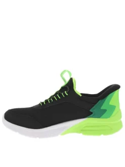 Baskets running noires et vertes fluorescentes à fermeture slip-on