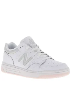 Baskets skate en cuir blanches avec empiècements effet chrome et lacets plats