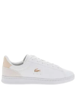 Baskets tennis blanches à talon plat avec logos roses embossés et lacets plats