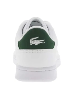 Baskets tennis blanches à talon plat avec logo vert brodé et lacets plats
