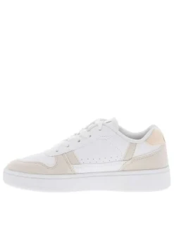 Baskets tennis blanches et beige plates et à lacets plats avec détails rose gold