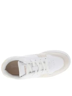 Baskets tennis blanches et beige plates et à lacets plats avec détails rose gold