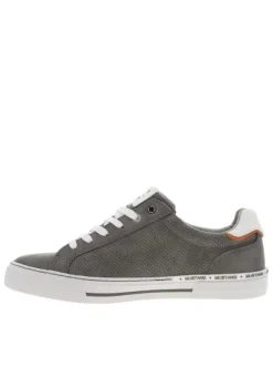 Baskets basses aspect cuir gris à semelle vulcanisée et à lacets et zip latéral