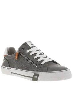 Baskets basses aspect cuir gris à semelle vulcanisée et à lacets et zip latéral