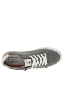 Baskets basses aspect cuir gris à semelle vulcanisée et à lacets et zip latéral
