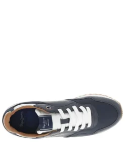 Baskets basses bleu marine avec une semelle running et des lacets plats blancs