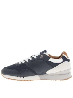 Baskets basses bleu marine avec une semelle running et des lacets plats blancs