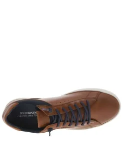 Baskets basses cognac en cuir avec semelle plat à lacets élastiqués
