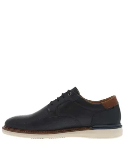 Baskets basses derbies en cuir bleu marine et marron avec des lacets ronds