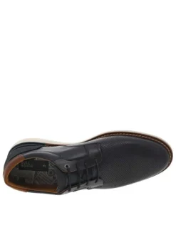 Baskets basses derbies en cuir bleu marine et marron avec des lacets ronds