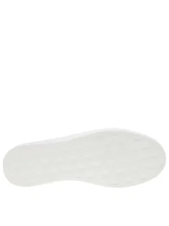 Baskets basses en cuir blanc avec surpiqures blanches tige noire et logo sur côté extérieur