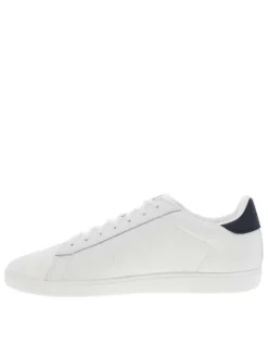 Baskets basses en cuir blanc à détail tricolore, à semelle tennis et lacets