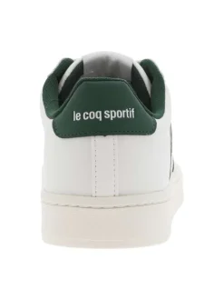 Baskets basses en cuir blanc à détail vert sapin, semelle tennis et lacets plats