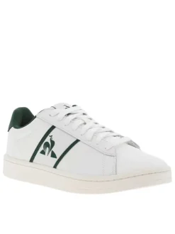 Baskets basses en cuir blanc à détail vert sapin, semelle tennis et lacets plats