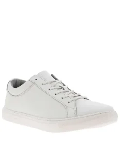 Baskets basses en cuir blanc à semelle plate vulcanisée et lacets ronds tressés