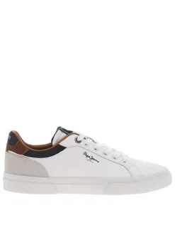 Baskets basses en cuir blanc à semelle vulcanisée et à lacets ton sur ton