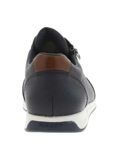 Baskets basses en cuir bleu marine avec des lacets plats et un zip latéral