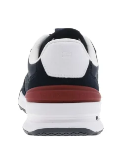 Baskets basses en cuir bleu marine avec logos de la marque et lacets plats