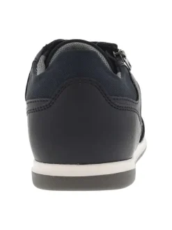 Baskets basses en cuir bleu marine avec un zip décoratif et une fermeture zippée