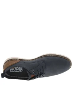 Baskets basses en cuir bleu marine et marron avec des lacets ronds