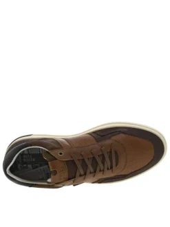 Baskets basses en cuir cognac avec des lacets plats et micro points