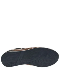 Baskets basses en cuir cognac et marine avec lacets plats et zip latéral
