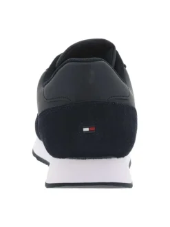 Baskets basses en cuir grainé bleu marine à semelle running et à lacets plats