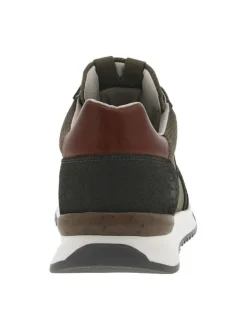 Baskets basses en cuir kaki avec une semelle running et des lacets plats