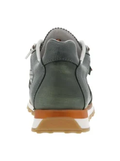 Baskets basses en cuir kaki à lacets élastiqués avec une semelle running