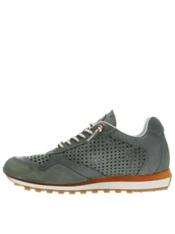 Baskets basses en cuir kaki à lacets élastiqués avec une semelle running