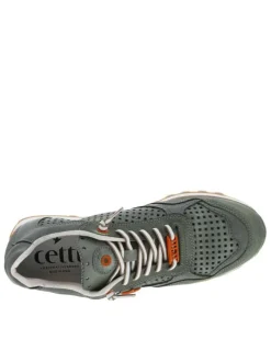 Baskets basses en cuir kaki à lacets élastiqués avec une semelle running