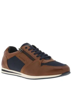 Baskets basses en cuir marrons avec talon plat et lacets plats marine