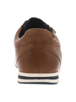 Baskets basses en cuir marrons avec talon plat et lacets plats marine