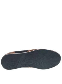 Baskets basses en cuir marrons avec talon plat et lacets plats marine
