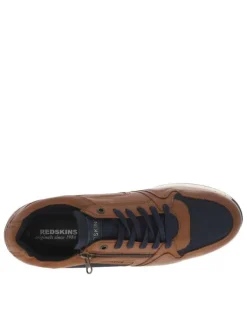 Baskets basses en cuir marrons avec talon plat et lacets plats marine