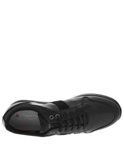 Baskets basses en cuir noir à semelle sneakers à talon plat et à lacets enduis
