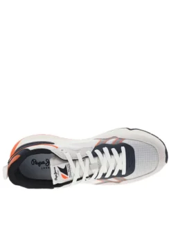 Baskets basses en cuir nubuck blanches à semelle bicolore et lacets plats
