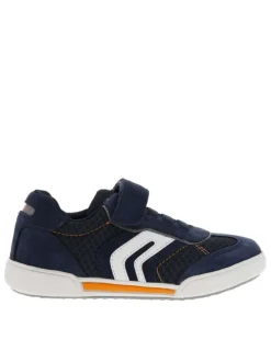 Baskets basses en cuir nubuck bleu marine à semelle vulcanisée et bande auto-agrippante