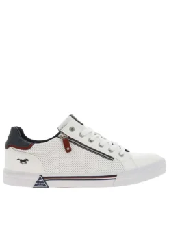 Baskets basses en simili cuir blanc à lacets, zip et semelle vulcanisée